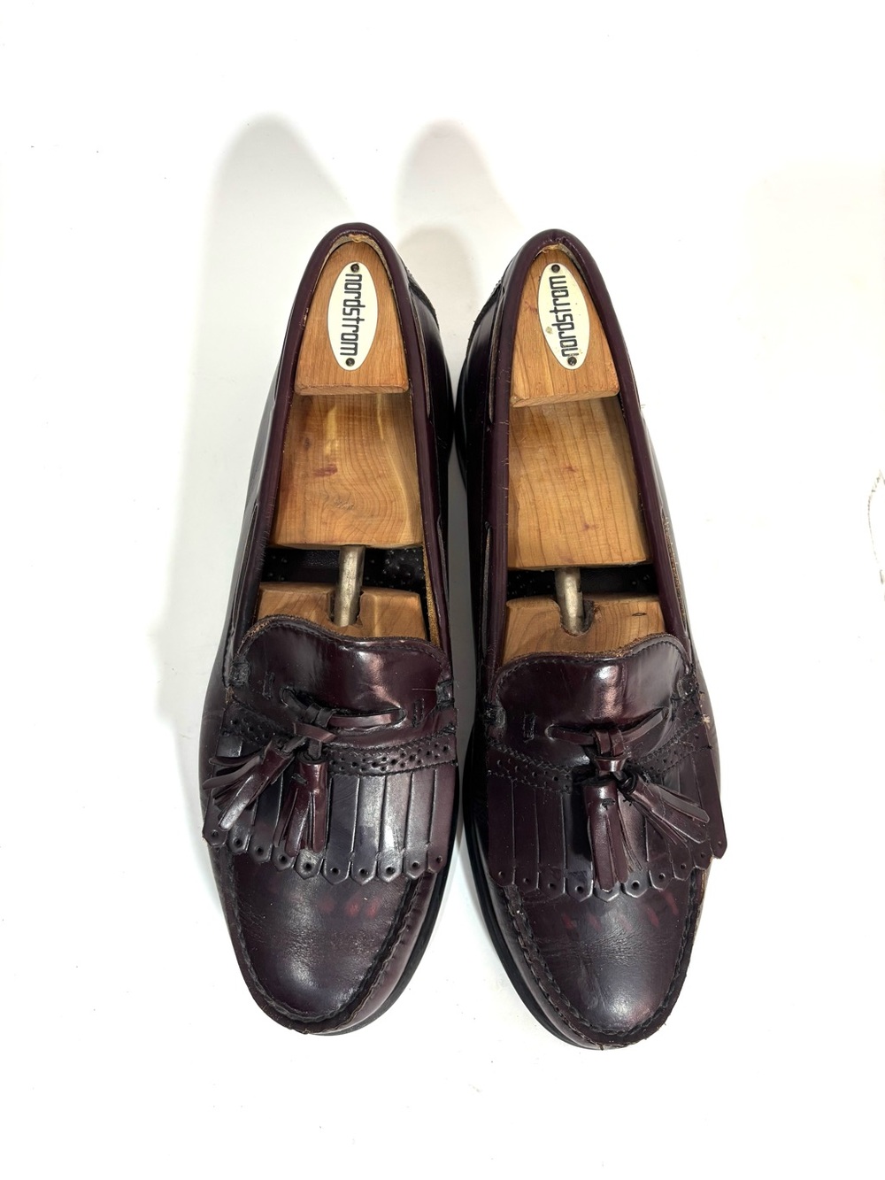 Vintage G.H. Bass & Co. Weejuns Burgundy Leather Kiltie Tassel Loafers Mens 10.5